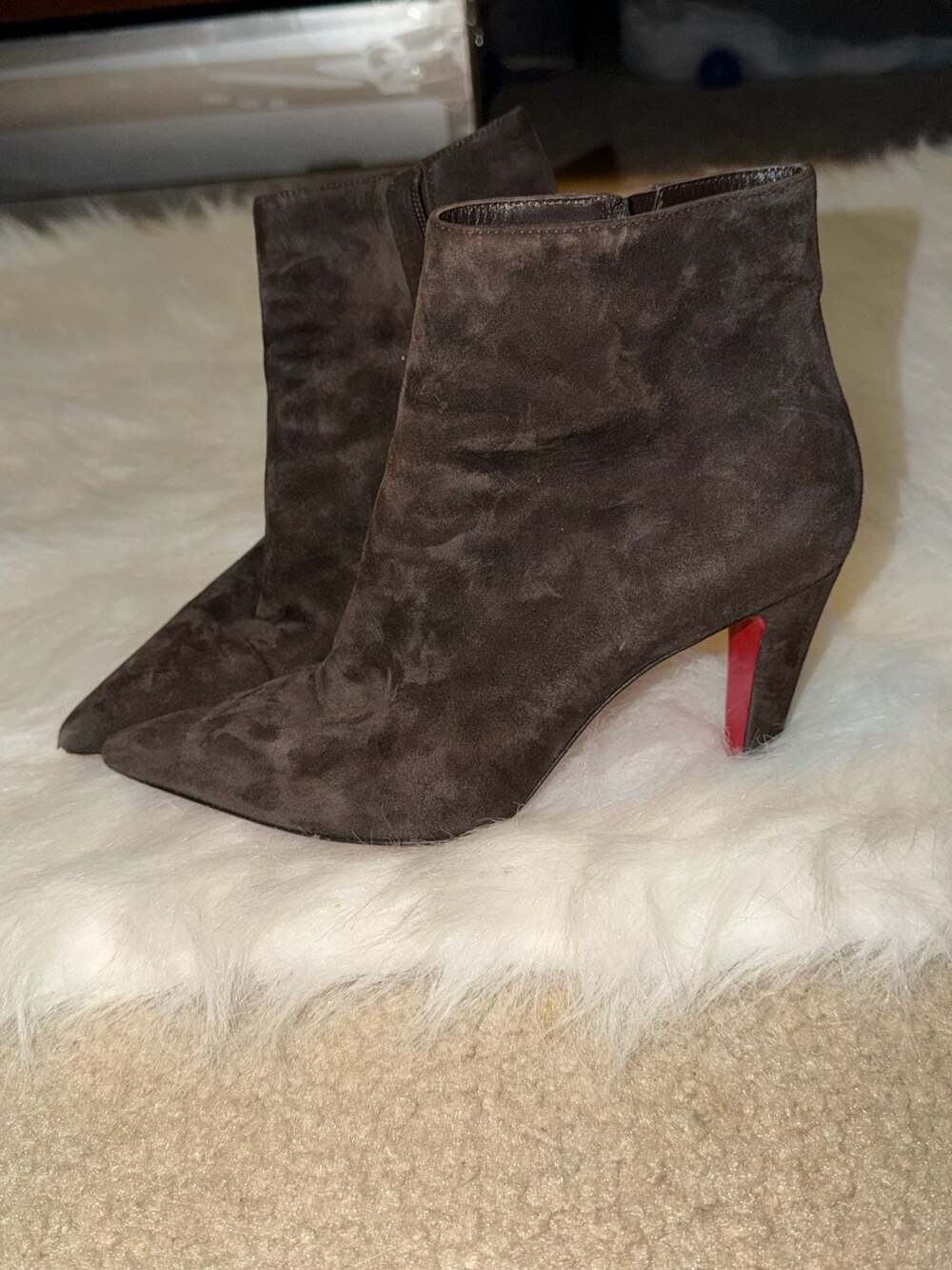 Christian Louboutin Grey Suede Pointed Toe Ankle Boots Size 36